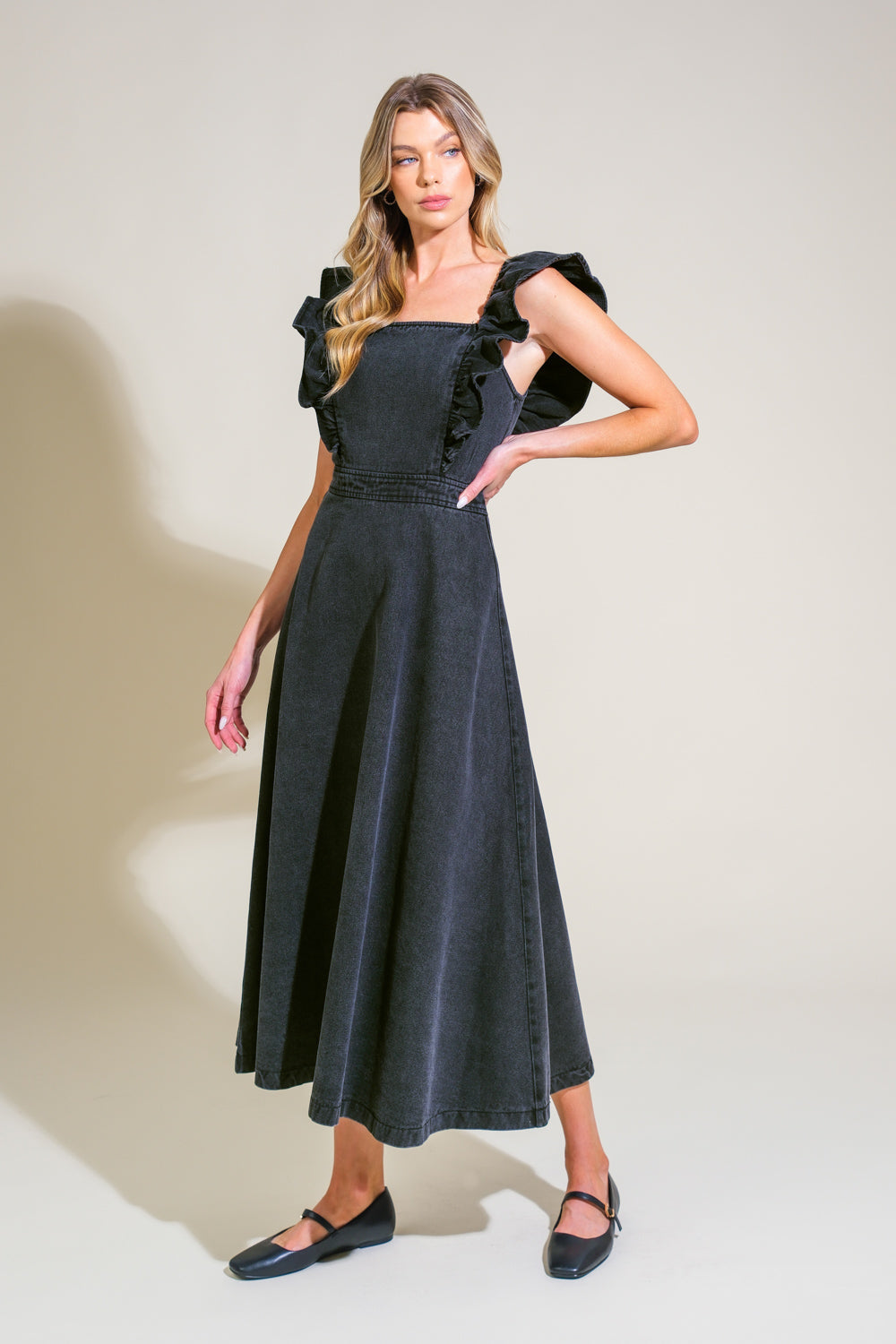 TIMELESS CHARM DENIM MIDI DRESS - 90% Cotton