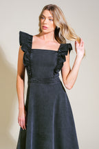 TIMELESS CHARM DENIM MIDI DRESS - 90% Cotton