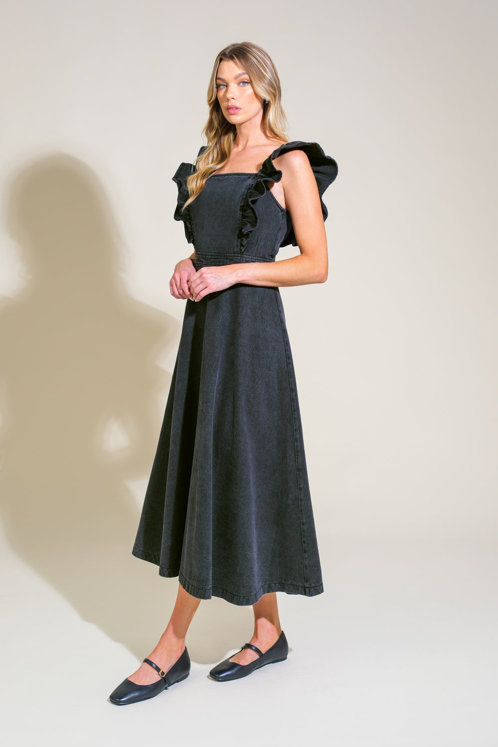 TIMELESS CHARM DENIM MIDI DRESS - 90% Cotton
