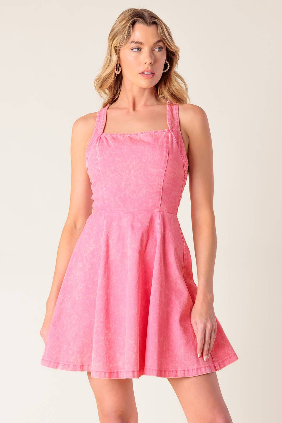 HIBISCUS HIDEAWAY WOVEN MINI DRESS - 97% Cotton
