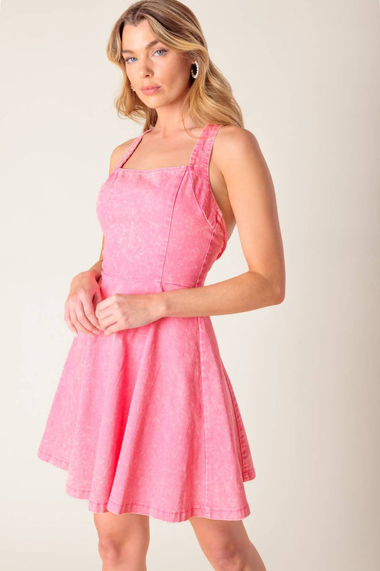 HIBISCUS HIDEAWAY WOVEN MINI DRESS - 97% Cotton