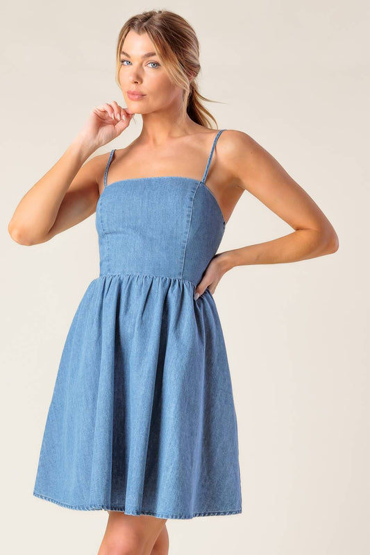 BACK IN LOVE DENIM MINI DRESS - 97% Cotto