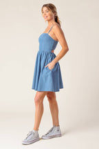 BACK IN LOVE DENIM MINI DRESS - 97% Cotto