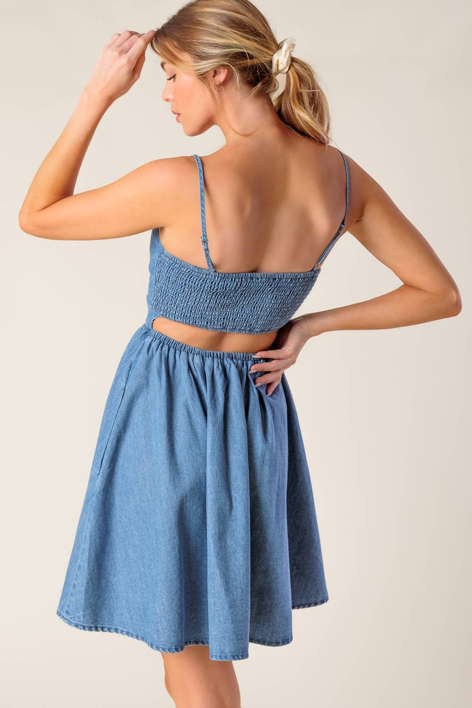 BACK IN LOVE DENIM MINI DRESS - 97% Cotto