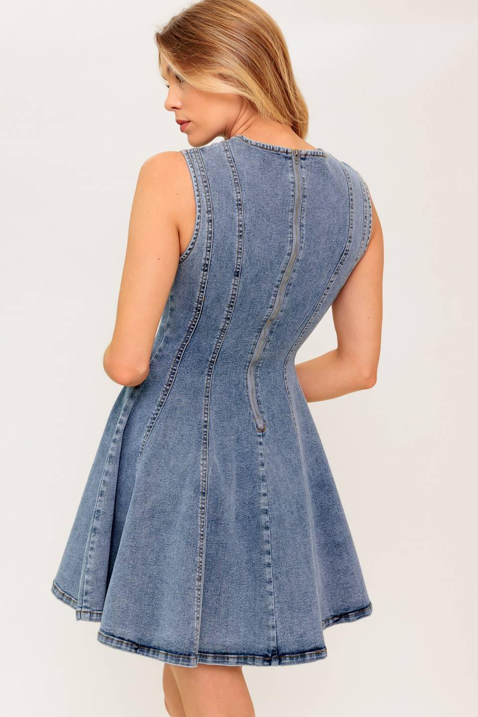CAUGHT IN A MOMENT DENIM MINI DRESS - 97% Cotton