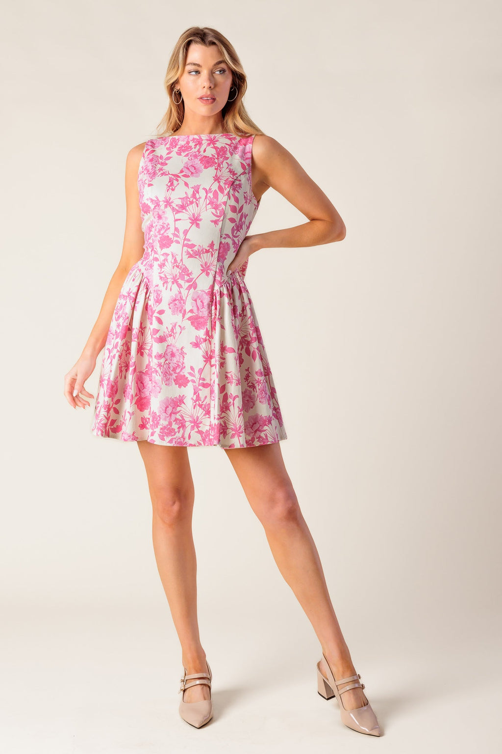 ADVENTURE ISLAND PINK WOVEN MINI DRESS - 97% Cotton
