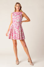 ADVENTURE ISLAND PINK WOVEN MINI DRESS - 97% Cotton