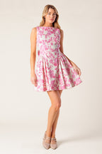 ADVENTURE ISLAND PINK WOVEN MINI DRESS - 97% Cotton