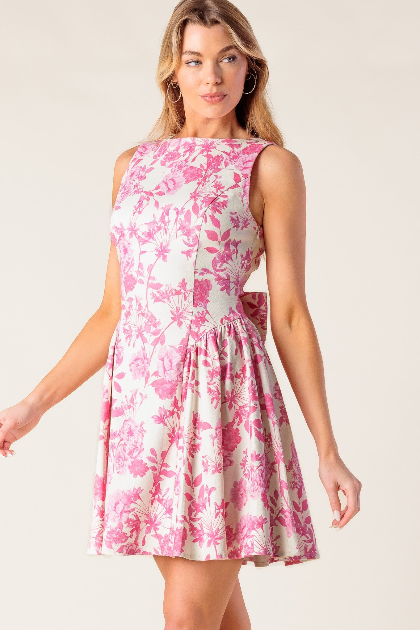 ADVENTURE ISLAND PINK WOVEN MINI DRESS - 97% Cotton