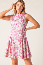 ADVENTURE ISLAND PINK WOVEN MINI DRESS - 97% Cotton