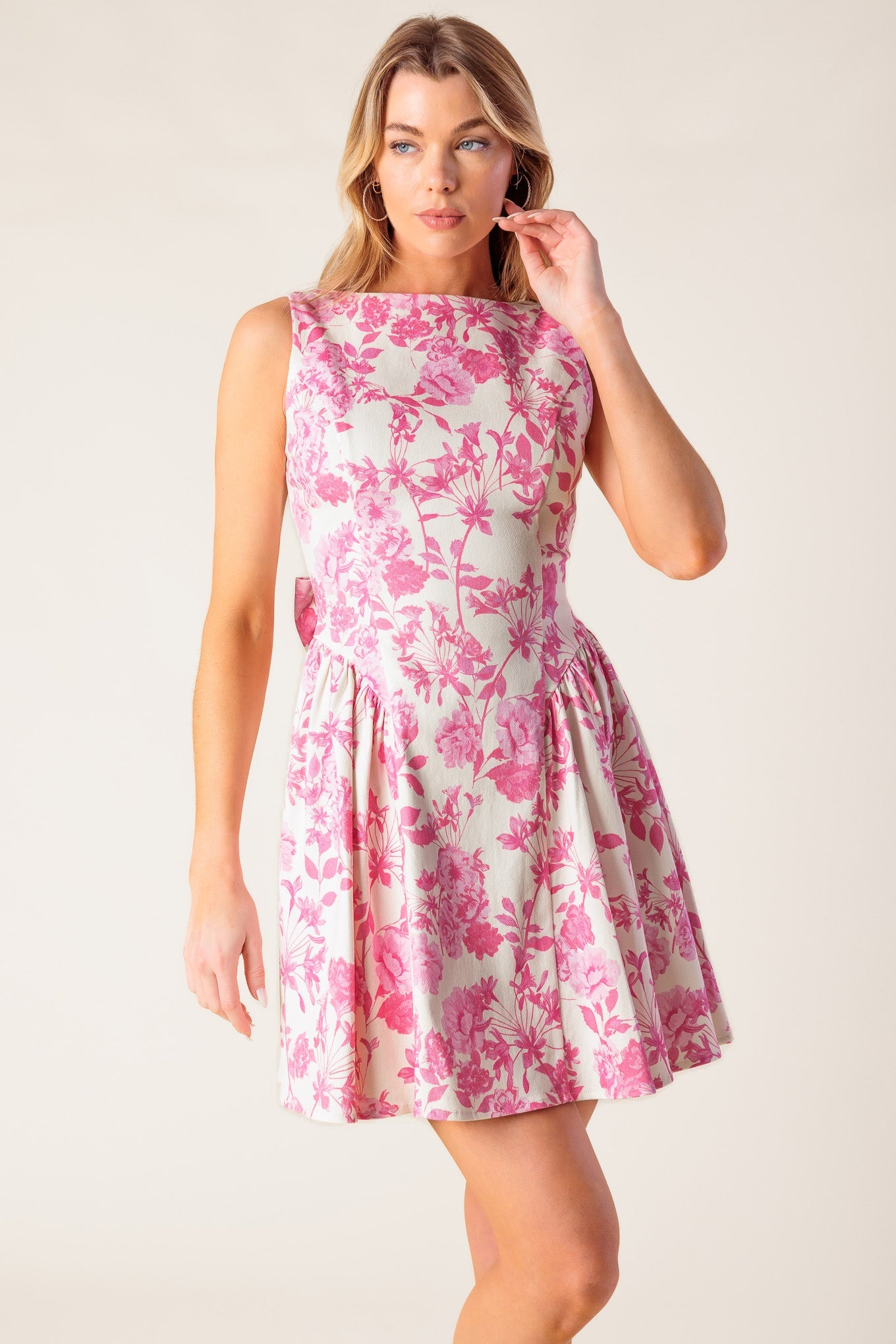 ADVENTURE ISLAND PINK WOVEN MINI DRESS - 97% Cotton