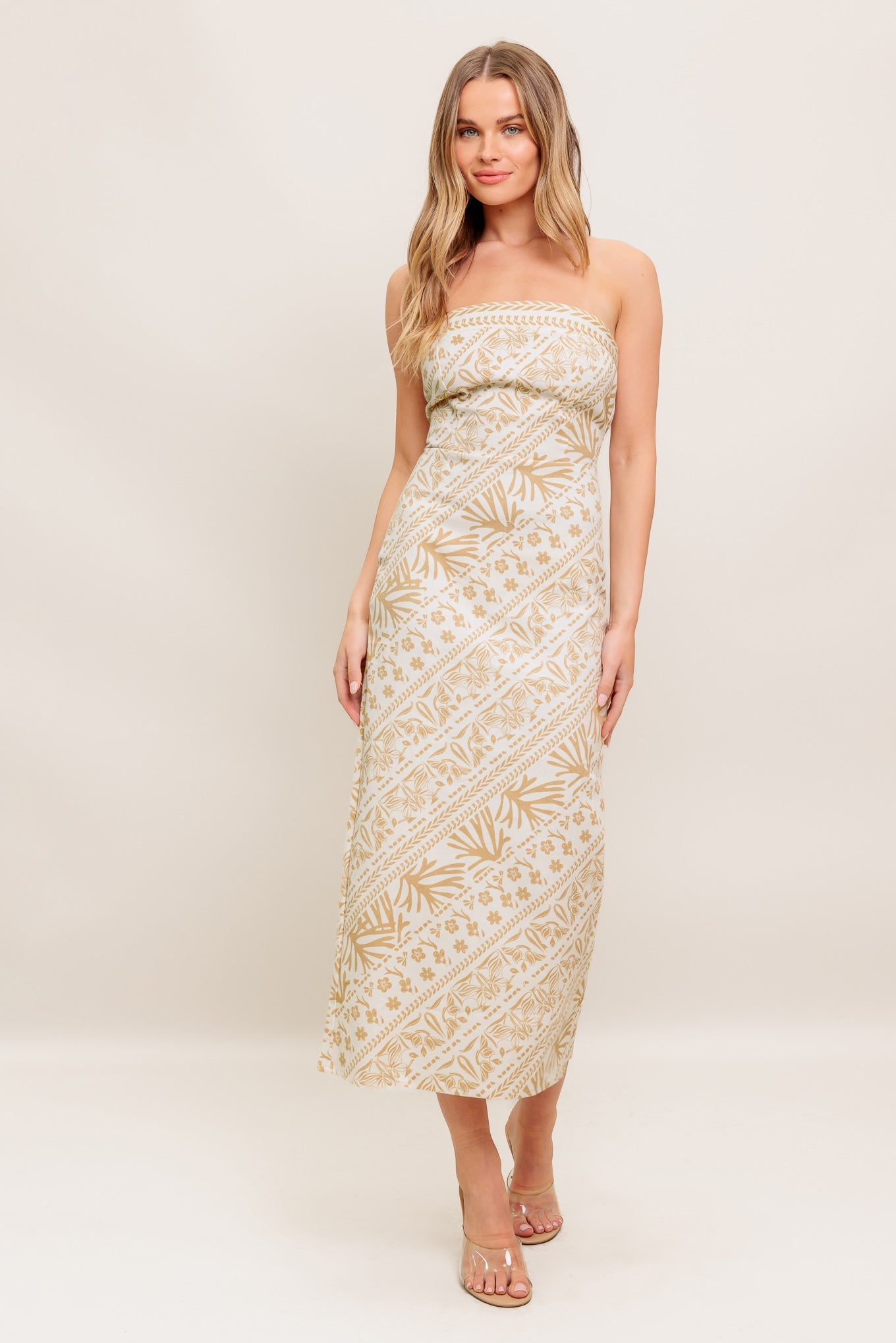 BOHO TROPIC DRAPE WOVEN MIDI DRESS - 97% Cotton