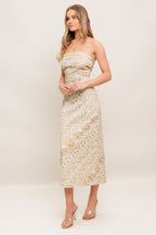 BOHO TROPIC DRAPE WOVEN MIDI DRESS - 97% Cotton
