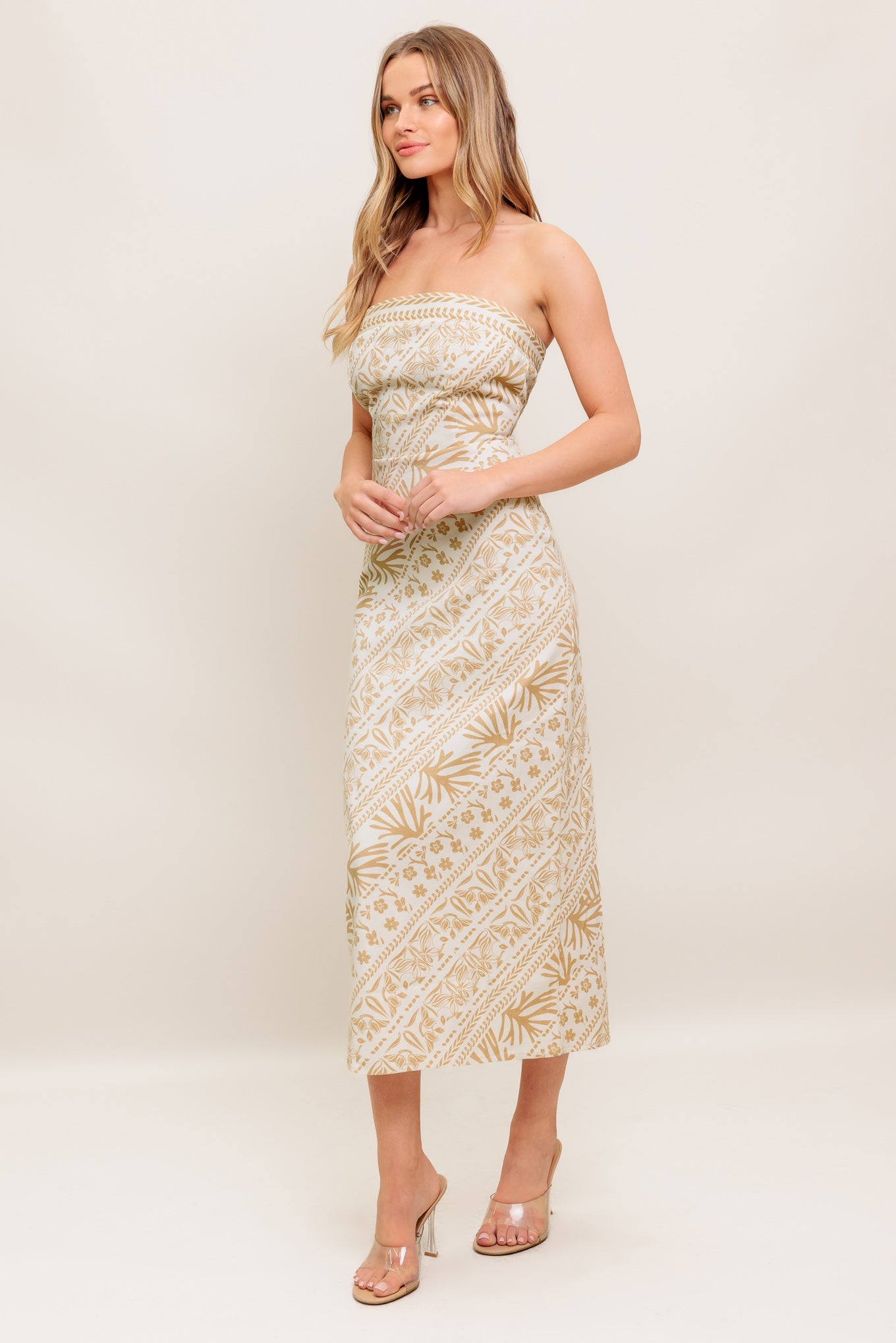 BOHO TROPIC DRAPE WOVEN MIDI DRESS - 97% Cotton