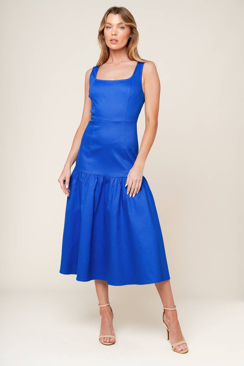 PLEASANT DREAMS BLUE WOVEN MIDI DRESS - 97% cotton