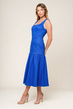 PLEASANT DREAMS BLUE WOVEN MIDI DRESS - 97% cotton