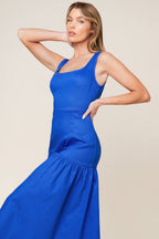 PLEASANT DREAMS BLUE WOVEN MIDI DRESS - 97% cotton