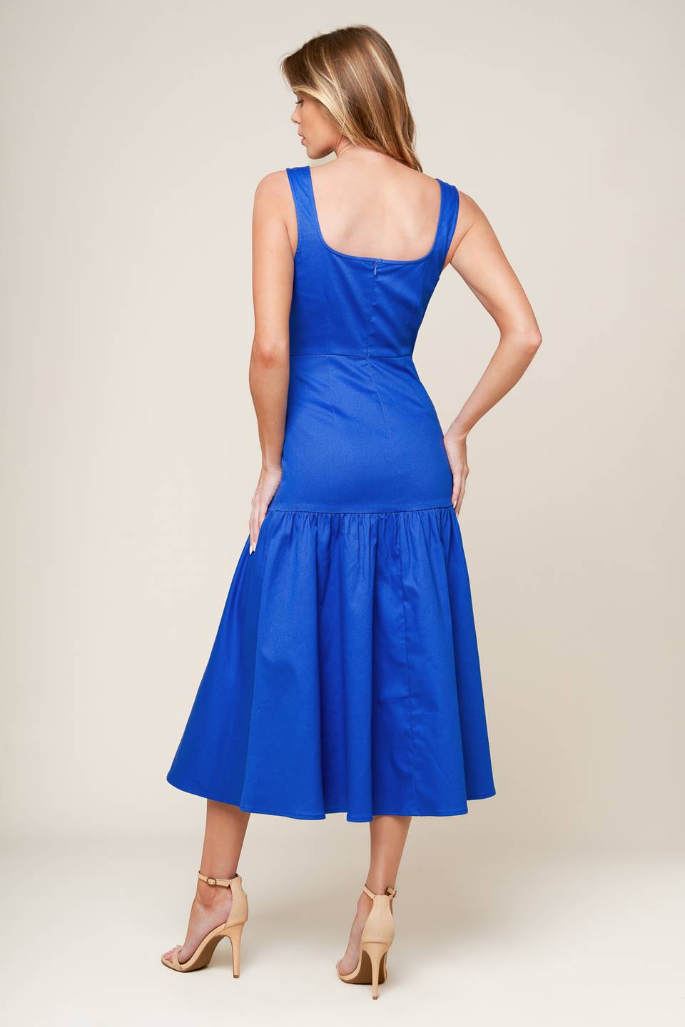 PLEASANT DREAMS BLUE WOVEN MIDI DRESS - 97% cotton