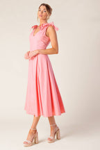 ON THE RIGHT TRACK PEACH WOVEN MIDI DRESS