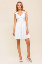 LOVABLE SPIRIT WHITE DENIM WOVEN MINI DRESS- 97% Cotton