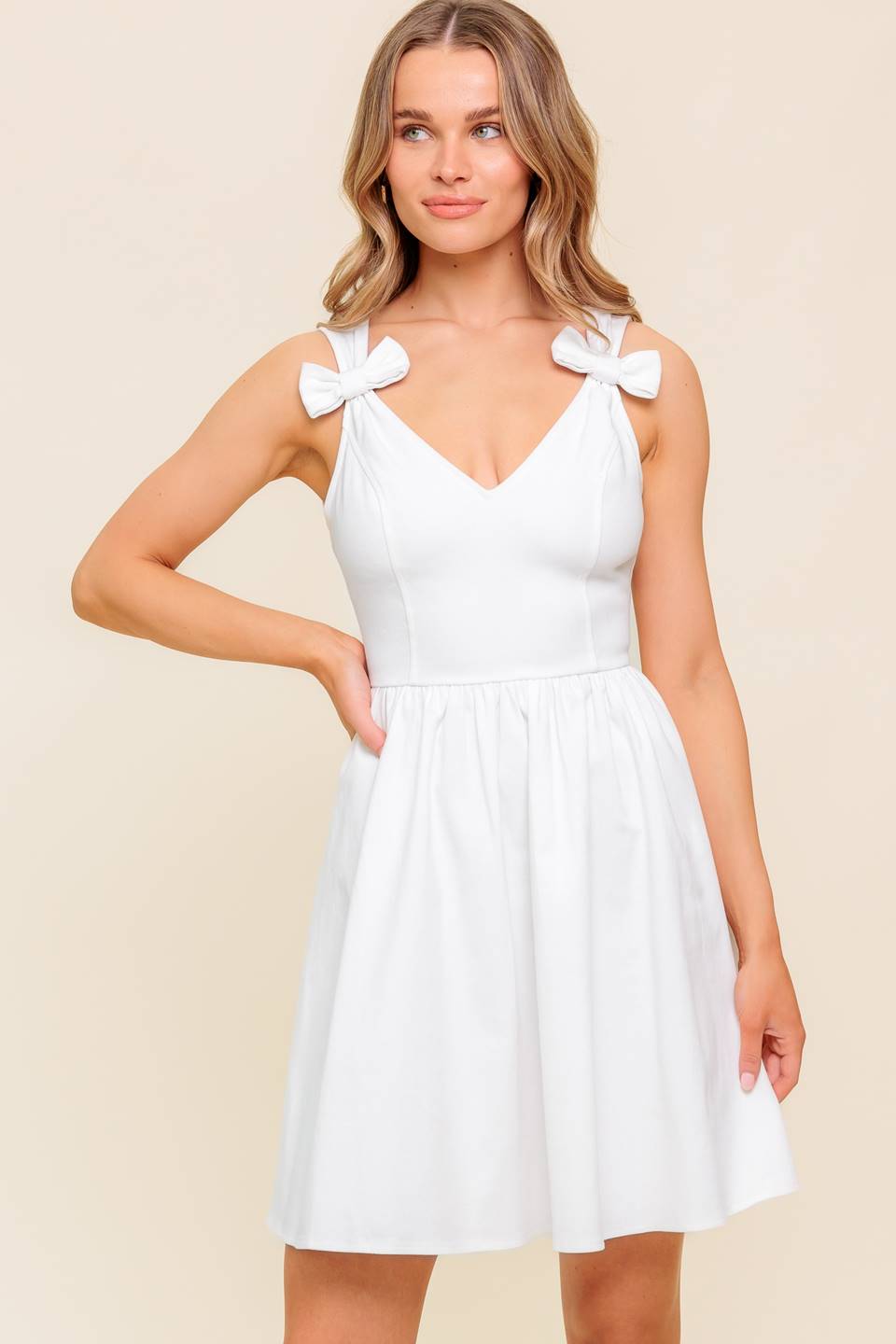 LOVABLE SPIRIT WHITE DENIM WOVEN MINI DRESS- 97% Cotton