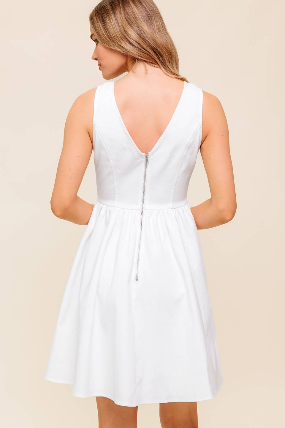 LOVABLE SPIRIT WHITE DENIM WOVEN MINI DRESS- 97% Cotton