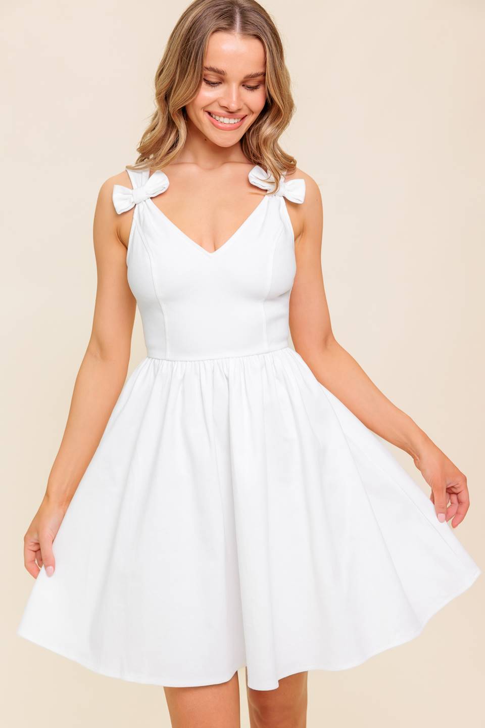 LOVABLE SPIRIT WHITE DENIM WOVEN MINI DRESS- 97% Cotton