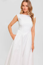 CANDLE VINE WHITE DENIM WOVEN MIDI DRESS -  97% Cotton