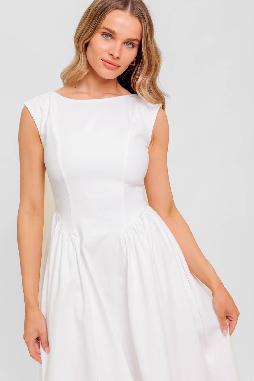 CANDLE VINE WHITE DENIM WOVEN MIDI DRESS -  97% Cotton