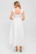 CANDLE VINE WHITE DENIM WOVEN MIDI DRESS -  97% Cotton