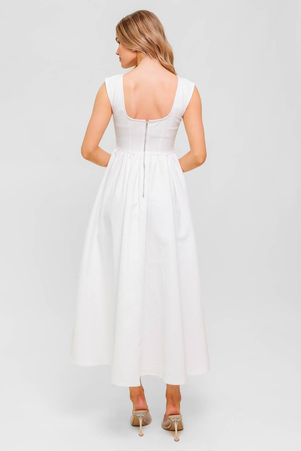 CANDLE VINE WHITE DENIM WOVEN MIDI DRESS -  97% Cotton