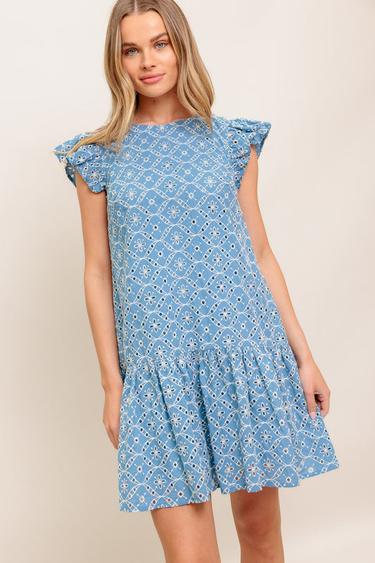 CUPCAKE SMILE WOVEN EYELET BABYDOLL DRESS