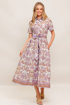 LAVENDER MOSAIC WOVEN MIDI DRESS