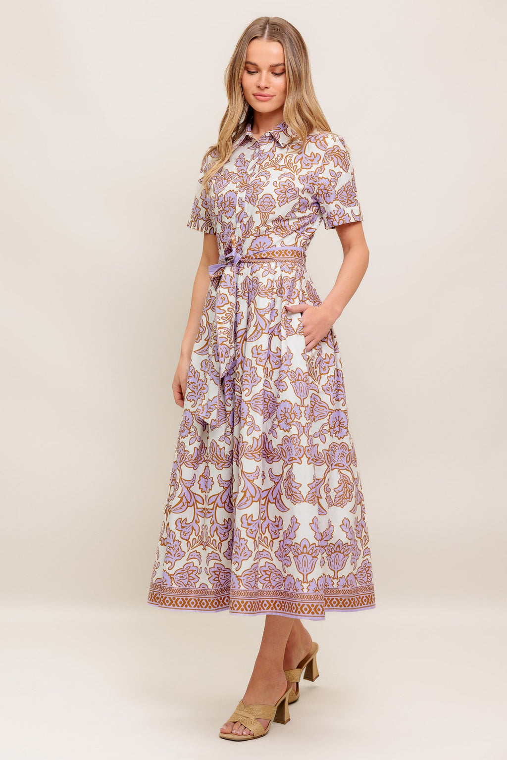 LAVENDER MOSAIC WOVEN MIDI DRESS