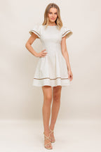 CREAM MILK TEA WOVEN MINI DRESS - 97% Cotton