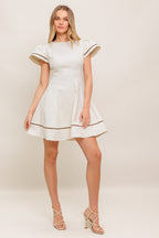 CREAM MILK TEA WOVEN MINI DRESS - 97% Cotton