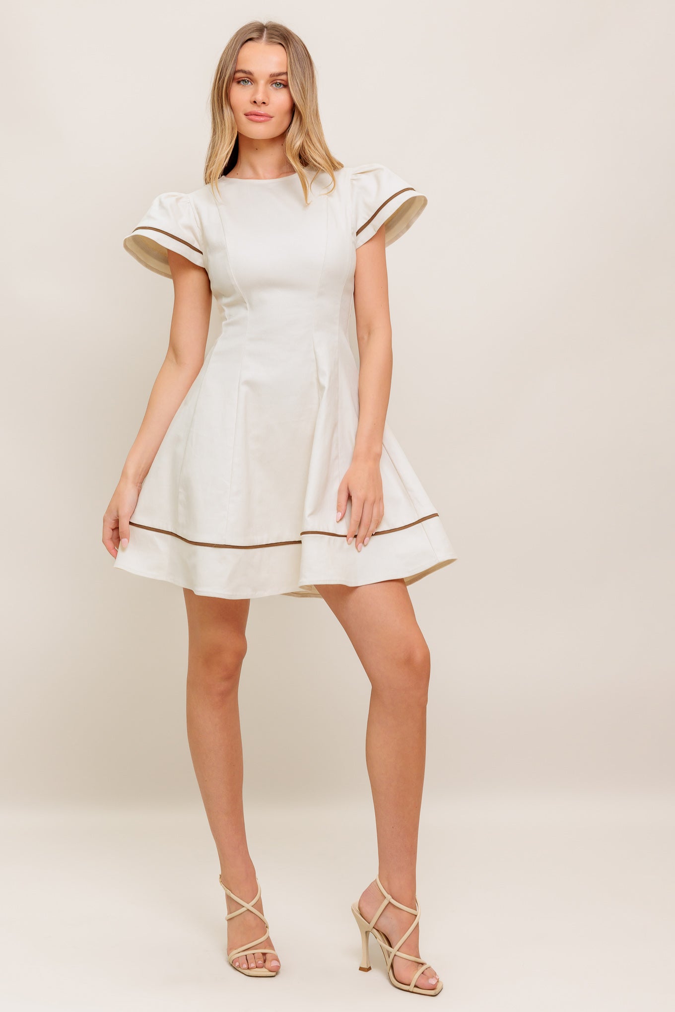 CREAM MILK TEA WOVEN MINI DRESS - 97% Cotton