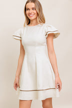 CREAM MILK TEA WOVEN MINI DRESS - 97% Cotton
