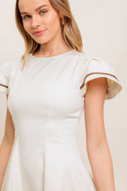 CREAM MILK TEA WOVEN MINI DRESS - 97% Cotton