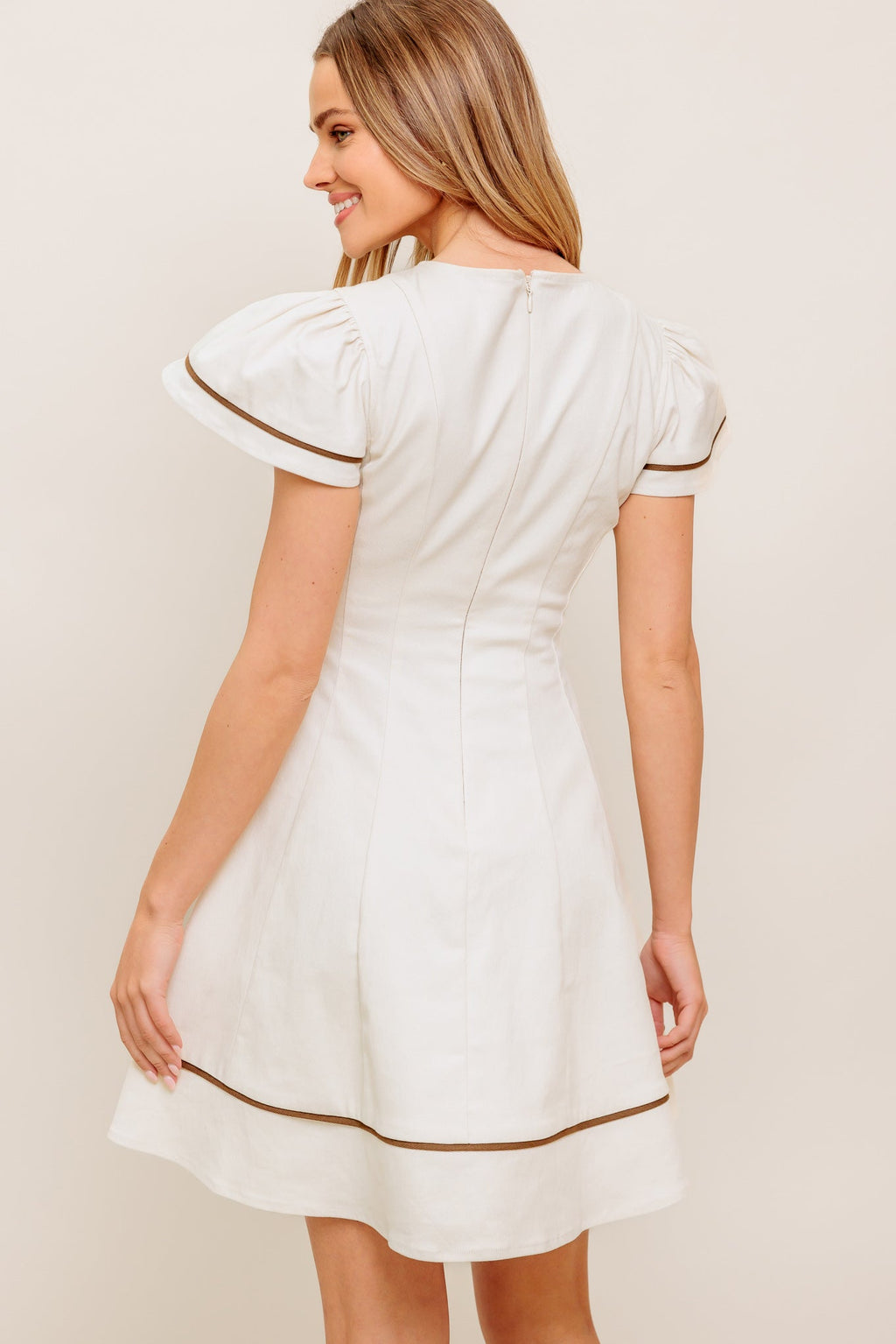 CREAM MILK TEA WOVEN MINI DRESS - 97% Cotton