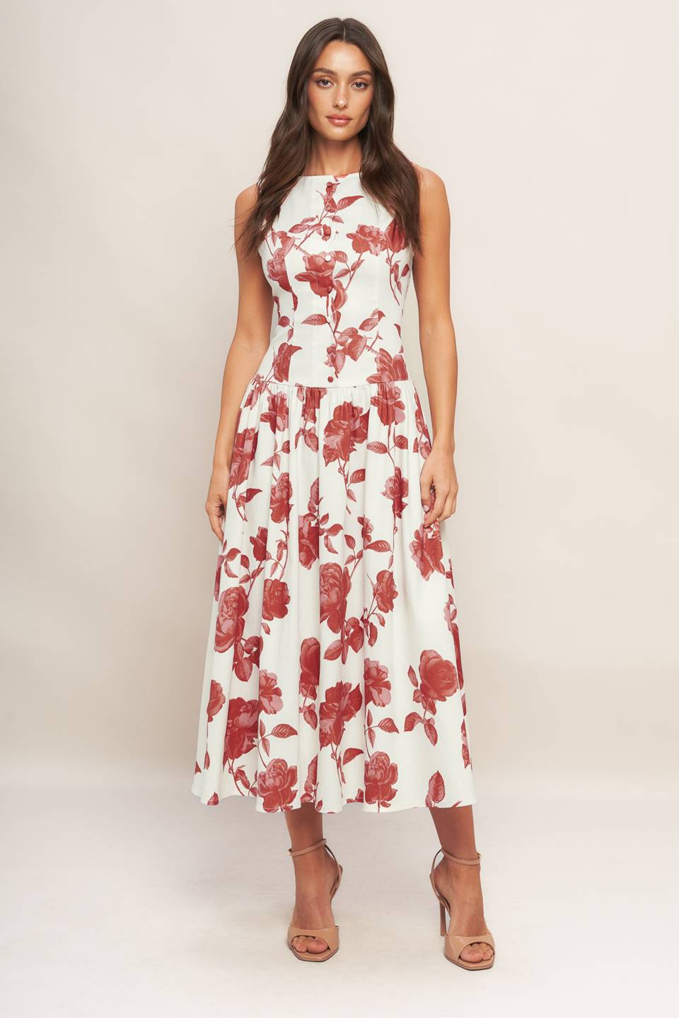 ROMA FLORAL WOVEN MIDI DRESS - 97% Cotton
