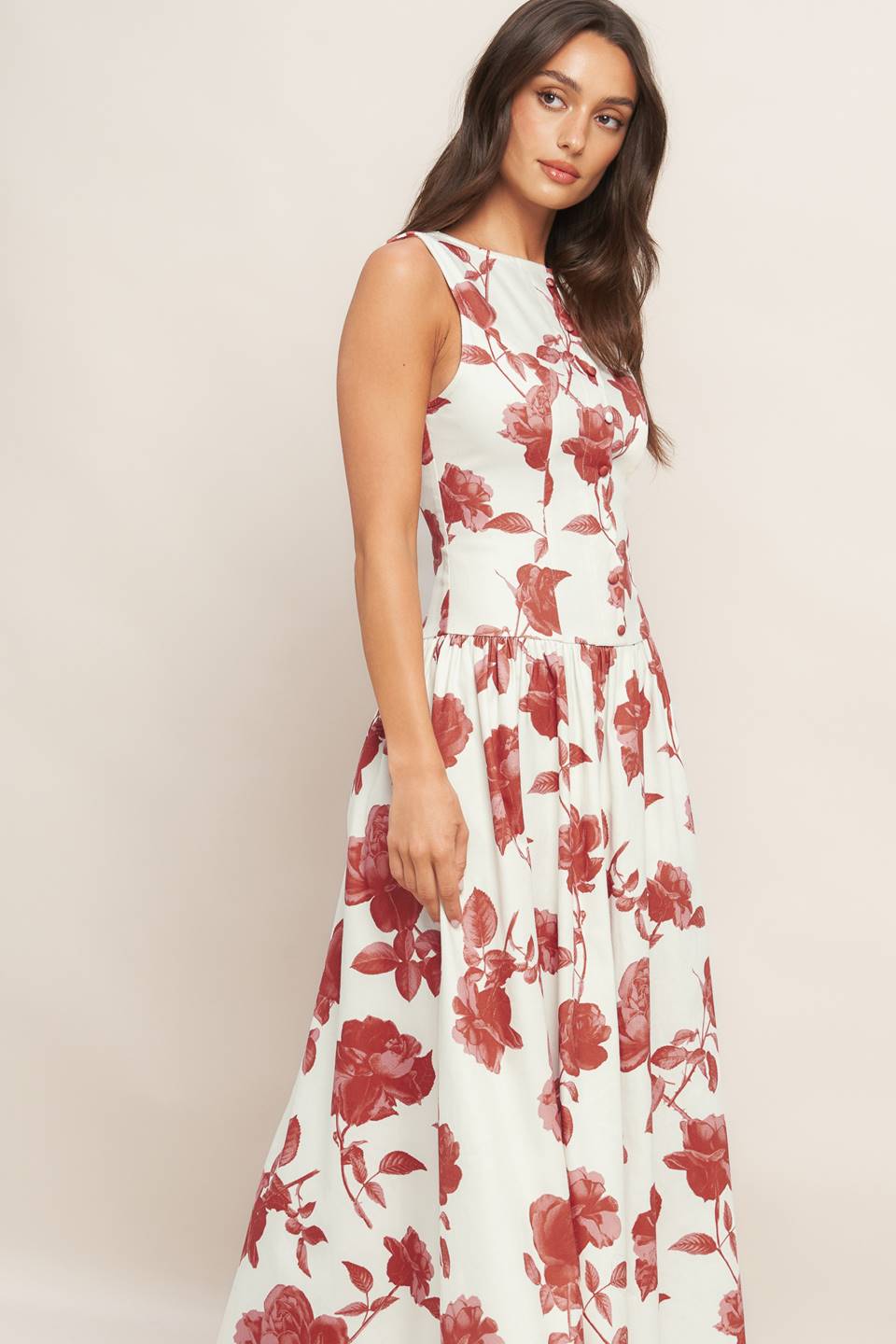 ROMA FLORAL WOVEN MIDI DRESS - 97% Cotton