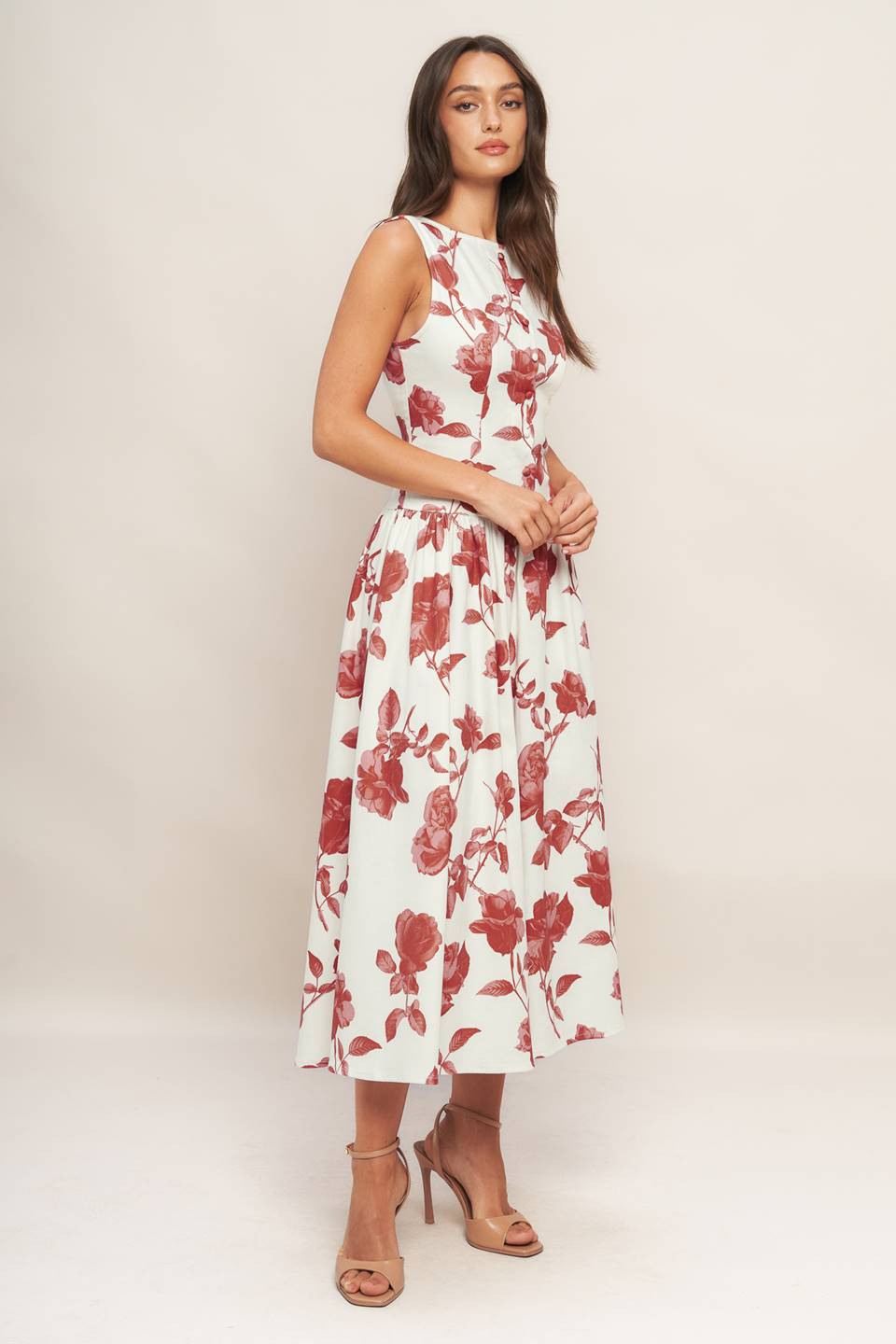 ROMA FLORAL WOVEN MIDI DRESS - 97% Cotton