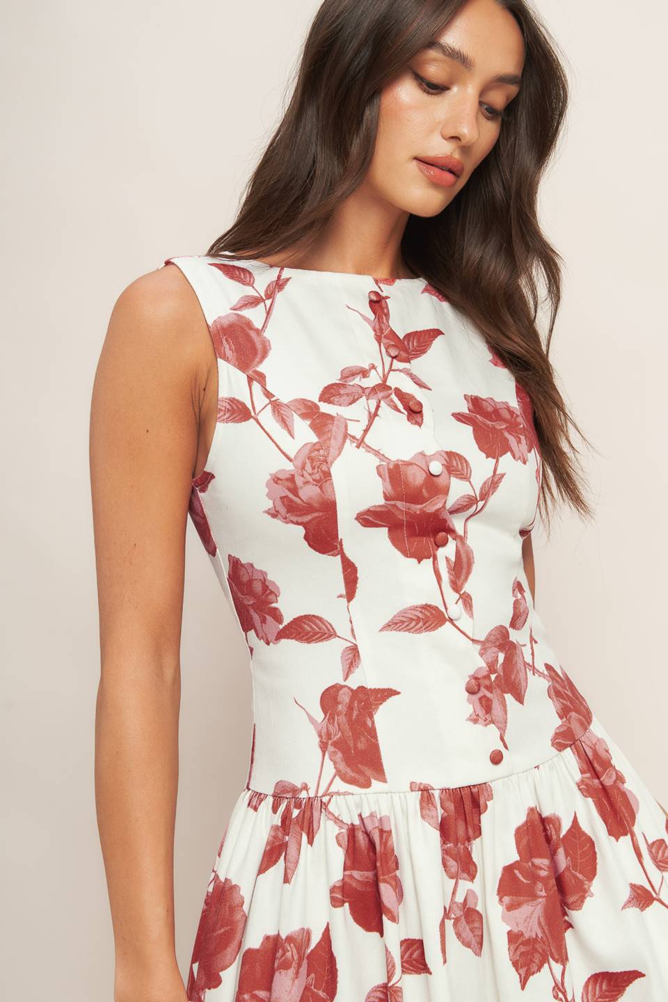 ROMA FLORAL WOVEN MIDI DRESS - 97% Cotton
