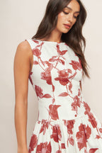 ROMA FLORAL WOVEN MIDI DRESS - 97% Cotton