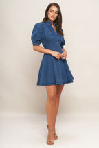 WESTWOOD CHARM DENIM MINI DRESS - 99% Cotton