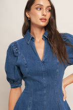WESTWOOD CHARM DENIM MINI DRESS - 99% Cotton