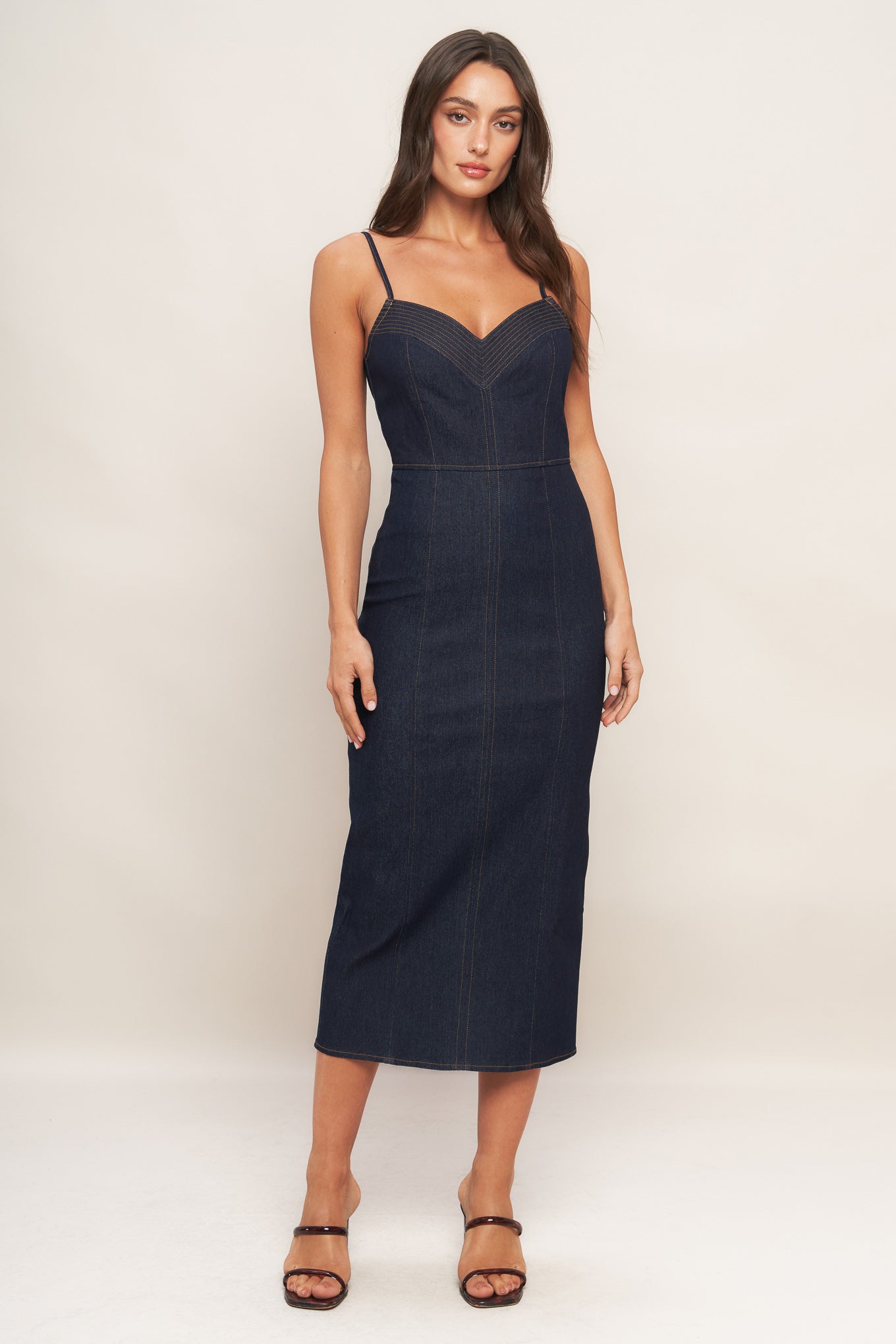 MIDNIGHT INDIGO DENIM MIDI DRESS - 90% Cotton