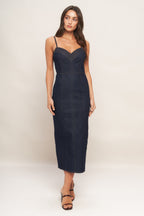 MIDNIGHT INDIGO DENIM MIDI DRESS - 90% Cotton