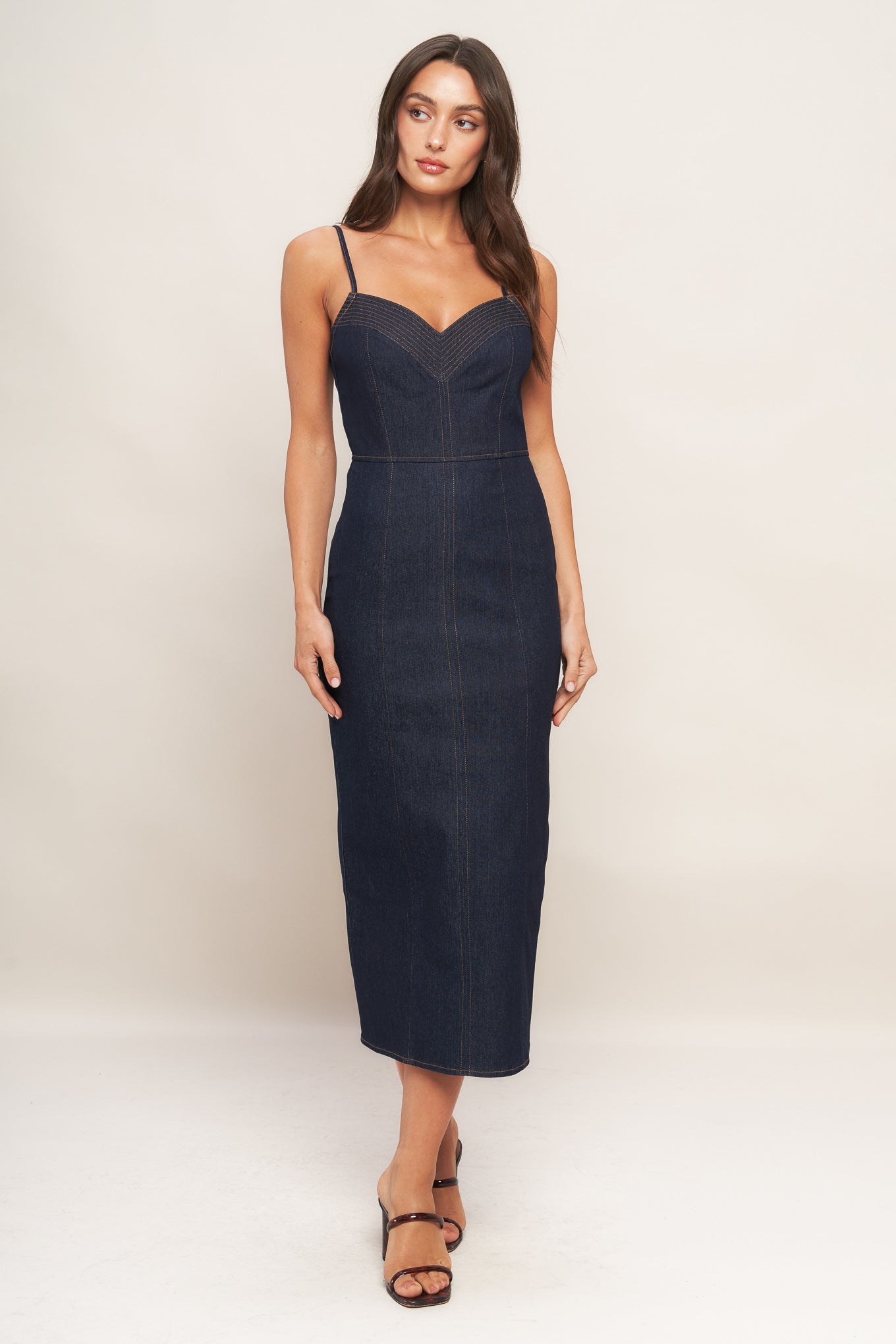 MIDNIGHT INDIGO DENIM MIDI DRESS - 90% Cotton